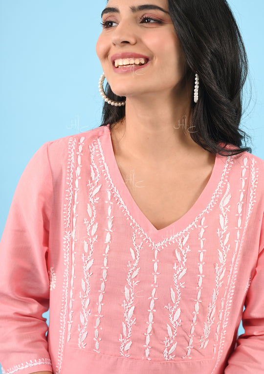 Short Cotton Chikankari Kurti Embroidered Women's Top - Vasangini